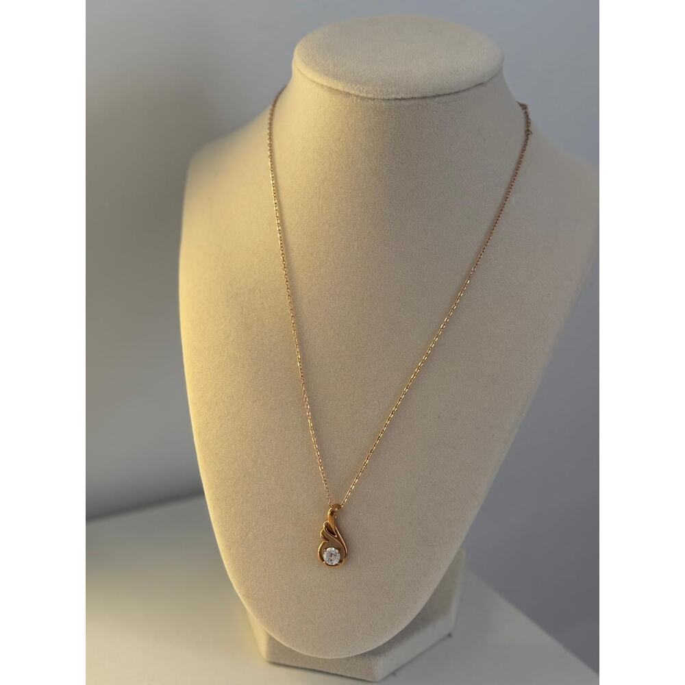 Gold Teardrop Necklace Cubic Zirconia Pendant Minimal Elegant Jewelry - Picture 2 of 4
